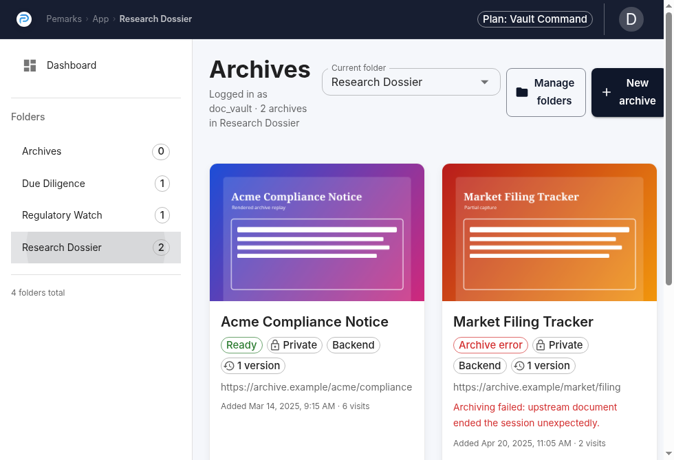 Archives workspace
