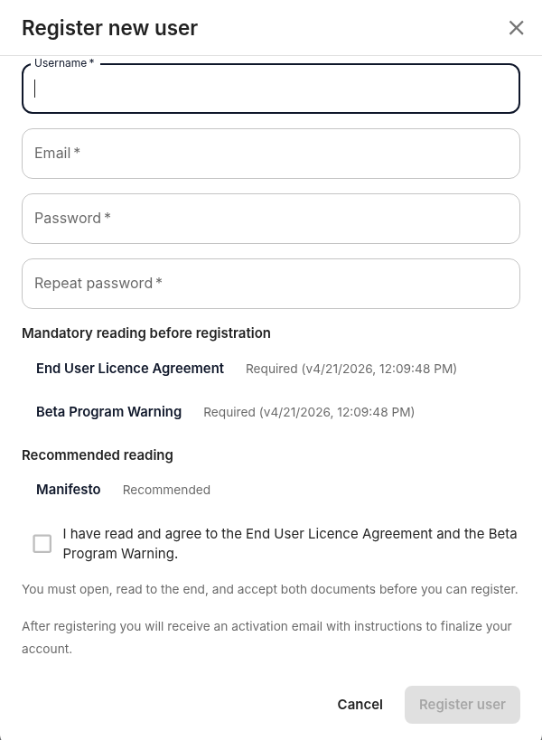Registration legal acknowledgements