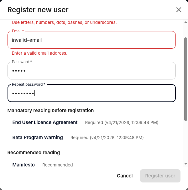 Registration validation