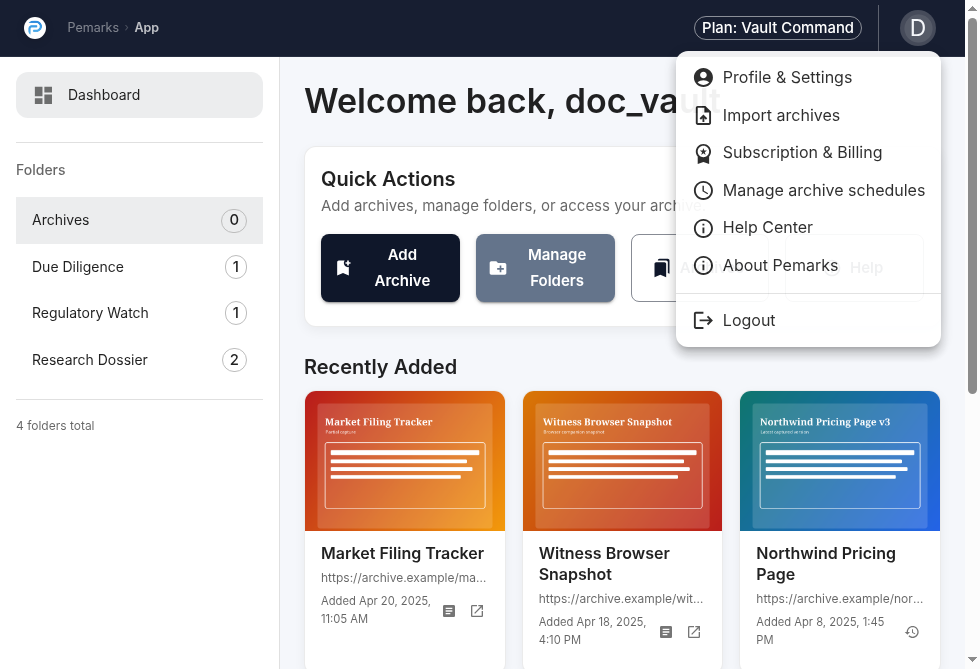User menu