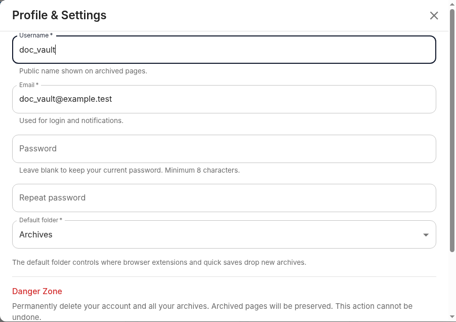 Profile dialog