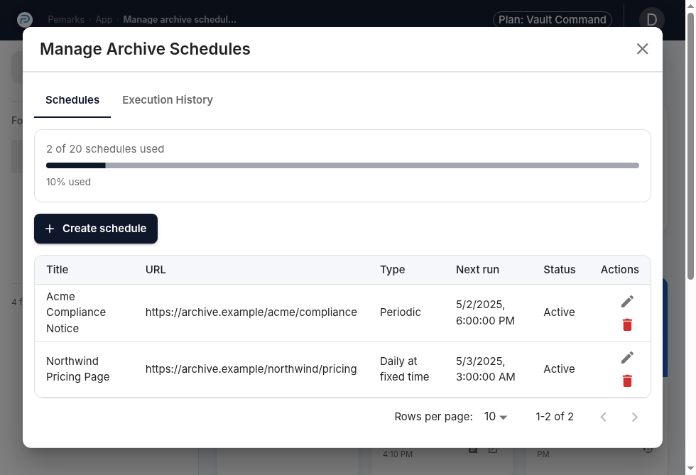Auto-archive schedules tab