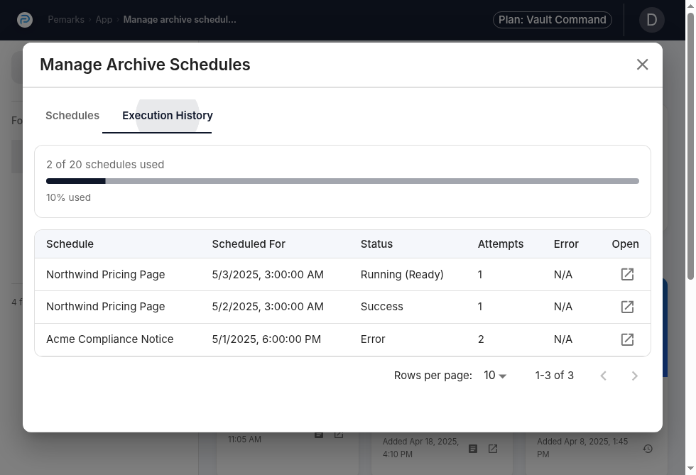 Auto-archive history tab