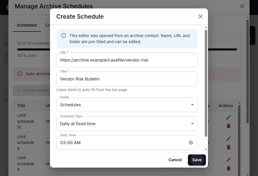 Auto-archive scheduling blocked by plan entitlements