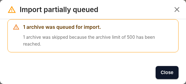 Import blocked by plan entitlements