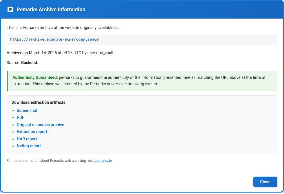 Downloadable artifacts context